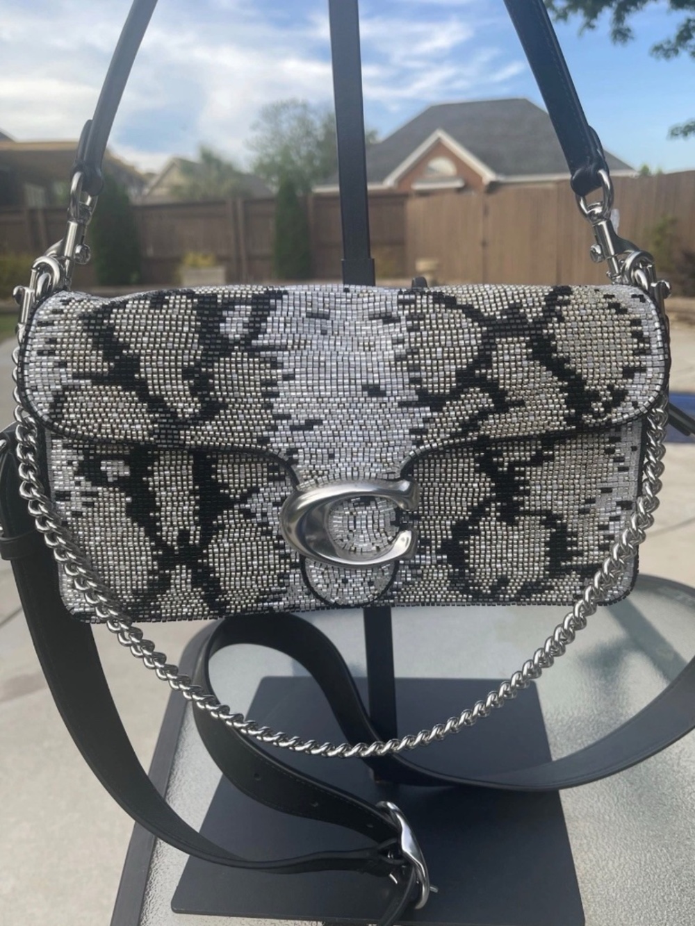 Coach Beaded beautiful Snakeskin Print Soft Tabby Shoulder Bag 26